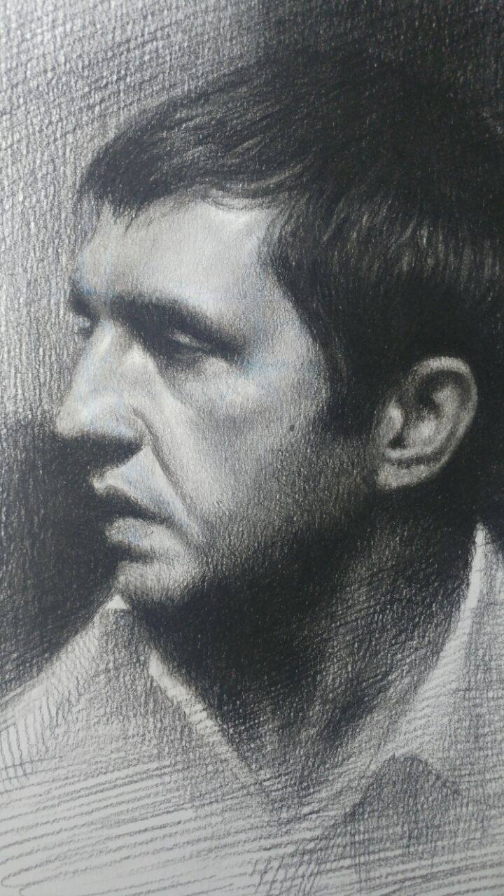 Pencil portrait study of a man in profile